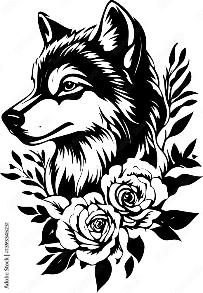 Obraz premium wolf, animal, head, vector, dog, tattoo, illustration, wild, black, cat, cartoon, face, lion, mammal, mascot, white, wildlife, predator, tiger, canine, isolated, art, symbol, nature, silhouette