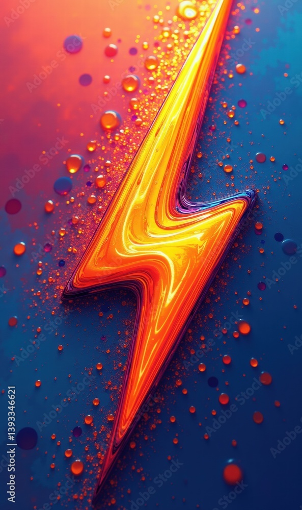 Obraz premium Vibrant and energetic lightning bolt design with colorful bubbles, perfect for creative projects, tech, and marketing materials focused on dynamism and innovation.