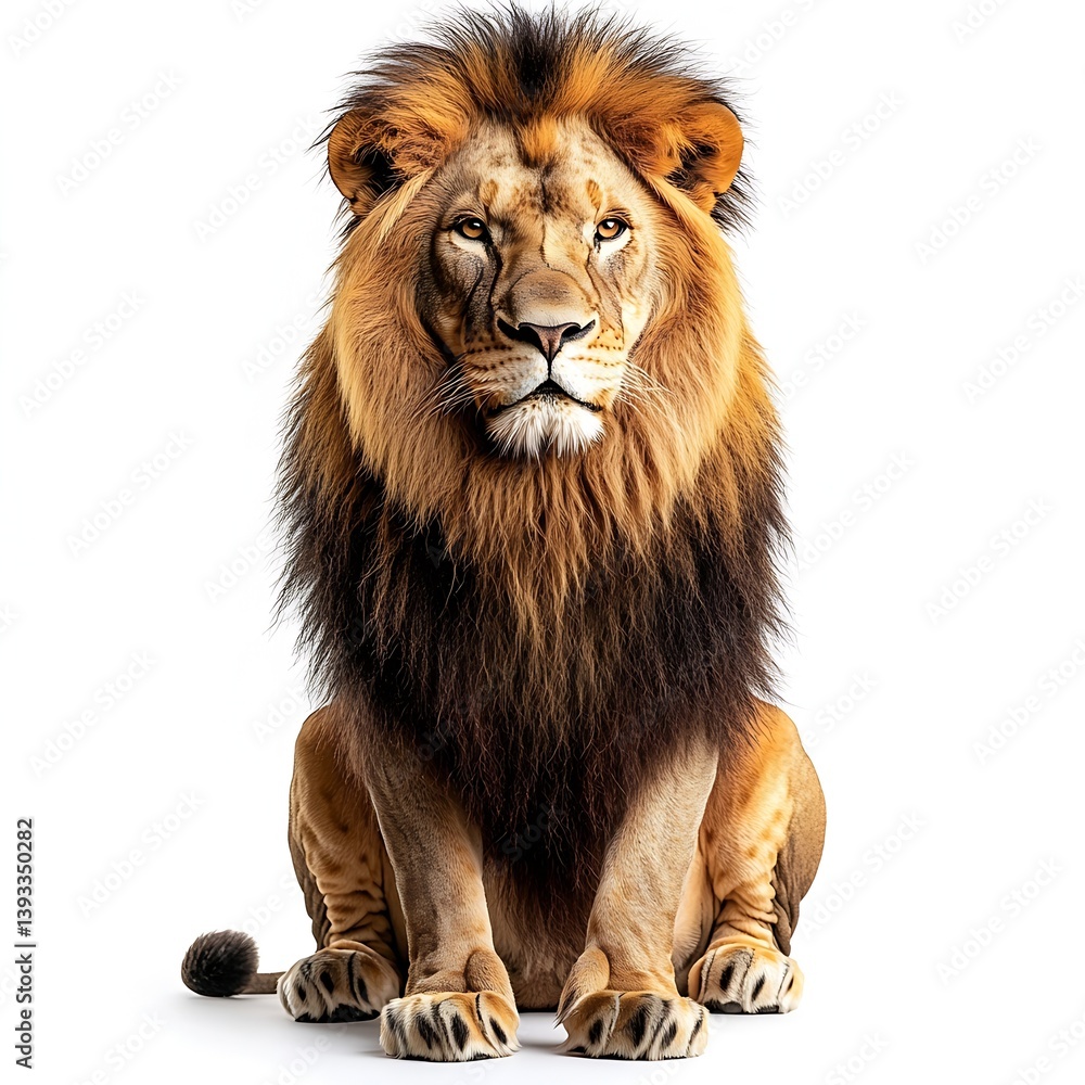Fototapeta premium Majestic Lion Portrait Against White Backdrop Powerful Feline King of the Jungle with Regal Presence and Intense Gaze : Generative AI