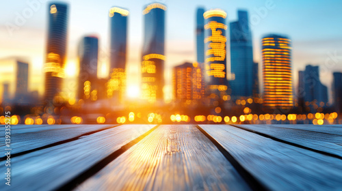 Vibrant cityscape at sunset with glowing urban lights in modern metropolis for inspirational urban design and architecture concepts