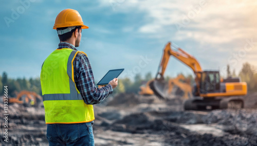Construction Site Engineer Overseeing Excavation Project