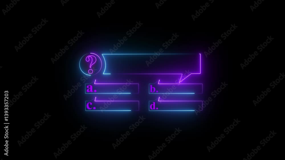 Quiz Neon Line Animation with option selection on black background ,Quiz template challenge with option selection, quiz game animation, Animated quiz question on black Quiz Neon Line Animation with option selection on black background ,Quiz template challenge with option selection, quiz game animation, Animated quiz question on black