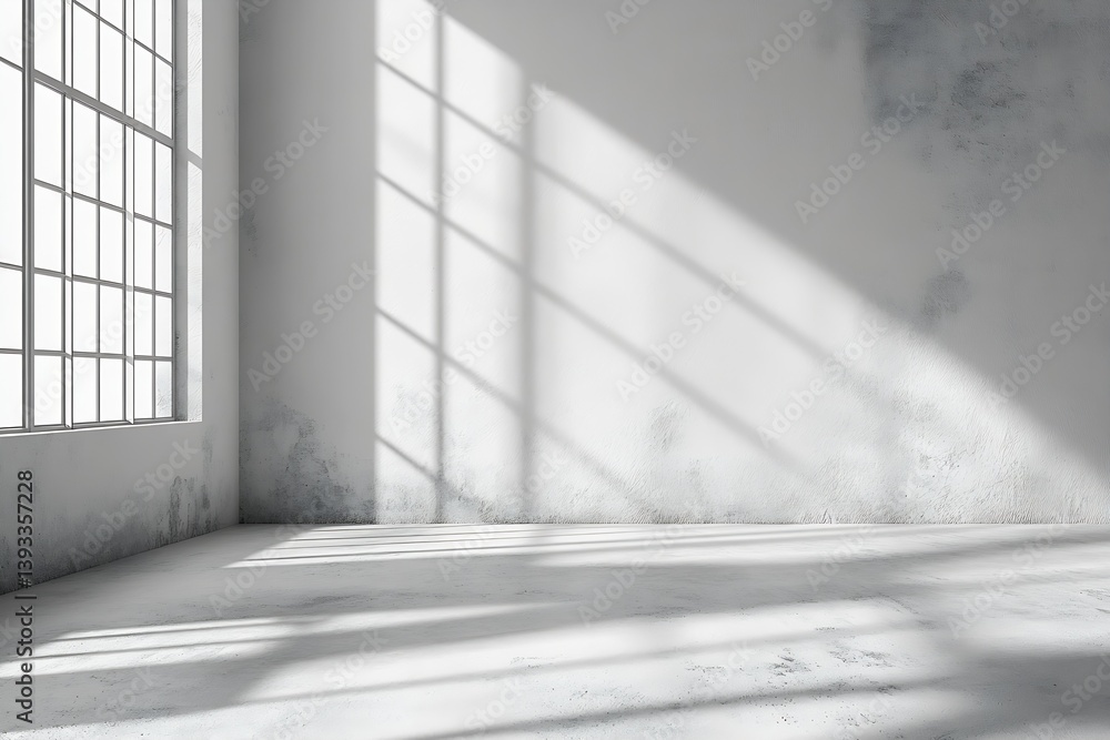 Obraz premium Empty Room With Concrete Walls and Floor Light and Shadows From Large Window Creates Minimalist Aesthetic : Generative AI