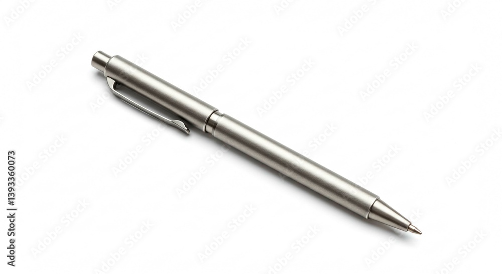 Elegant metal pen on a crisp white surface, ideal for writing, signing, or journaling with precision and style. Perfect for office or home use. Elegant metal pen on a crisp white surface, ideal for writing, signing, or journaling with precision and style. Perfect for office or home use.