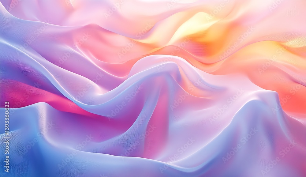 Abstract pastel waves of silk fabric creating a dreamy rainbow effect in gentle hues of pink blue and orange : Generative AI Abstract pastel waves of silk fabric creating a dreamy rainbow effect in gentle hues of pink blue and orange : Generative AI