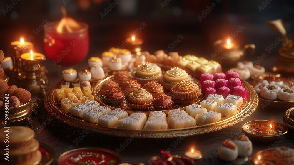 A beautiful platter of pastries candles and warm ambient lighting A beautiful platter of pastries candles and warm ambient lighting