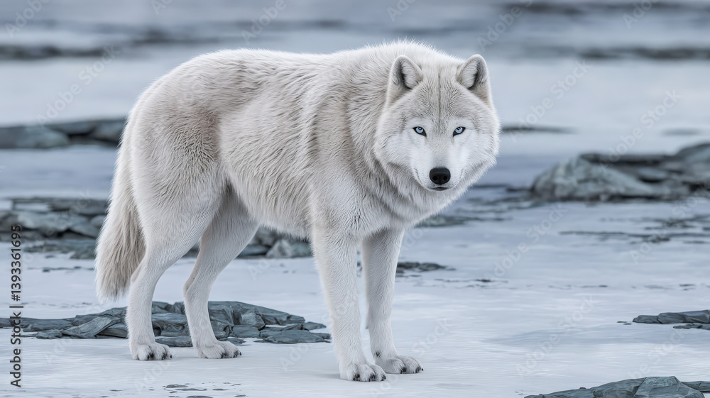 Obraz premium Majestic Arctic Wolf in Snowy Wilderness