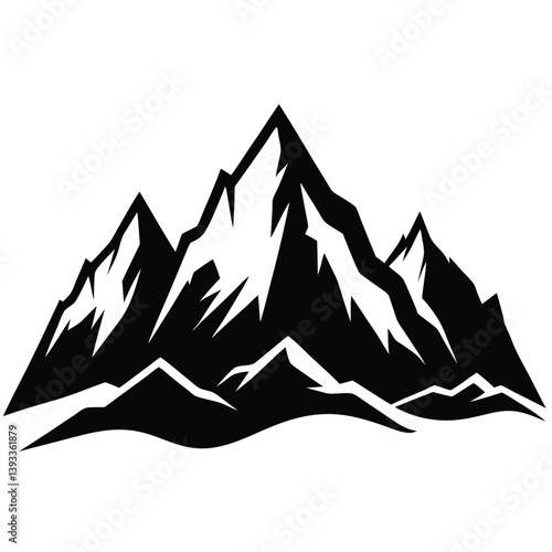 Mountain Range Silhouette, Black and White Peaks, Nature Landscape, Outdoor Adventure