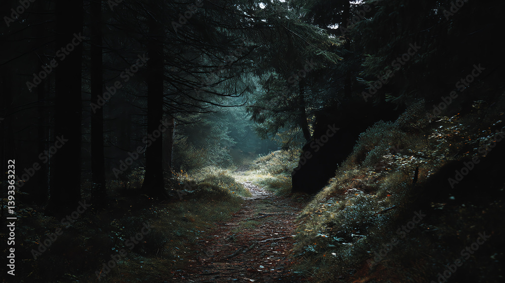 Obraz premium A wild forest path leading into darkness