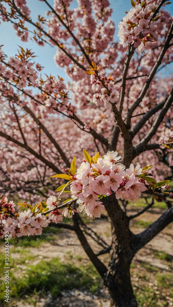 Flowering tree with pink blossoms during seasonal change. Flowering tree with pink blossoms during seasonal change.