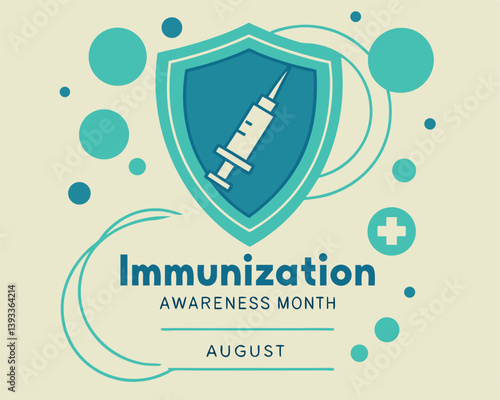 Immunization Awareness Month in August: Shield with Syringe for Protection.