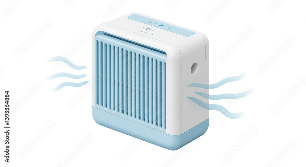 Isolated Portable Air Conditioner with Blue Elements Isolated Portable Air Conditioner with Blue Elements