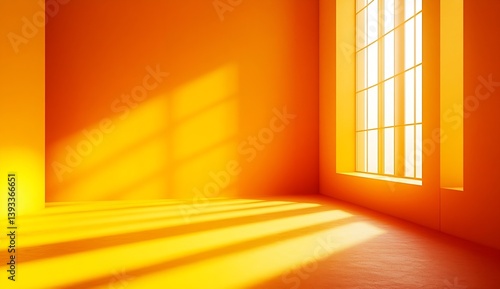 Sun Drenched Yellow Room Corner with Window Casting Dramatic Shadows Minimalist Interior Design Concept : Generative AI