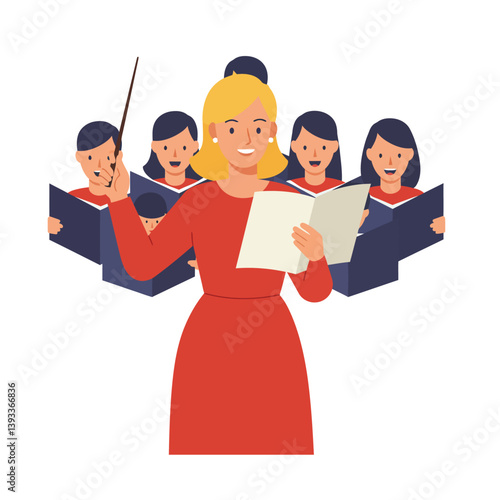Choir conductor leading a group of singers in minimal vector art