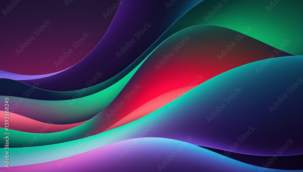 Fototapeta premium Vibrant soft and abstract gradient background featuring a mesmerizing blend of dark purple, rich green, bold red and calming blue hues, radiating a dynamic and futuristic ambiance