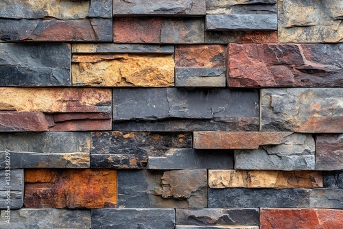 Rustic Stone Wall Texture Background with Colorful Bricks Perfect for Construction and Interior Design Projects : Generative AI