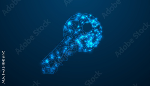 Low Poly Key Design. Security key symbol key design with neon style lighting design.