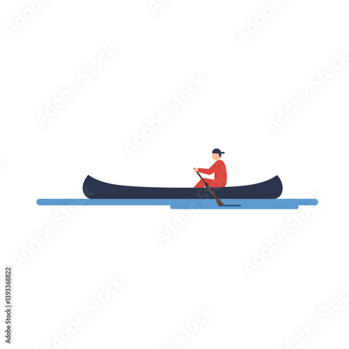 Canoe paddler in action showcasing minimalistic flat vector illustration art style