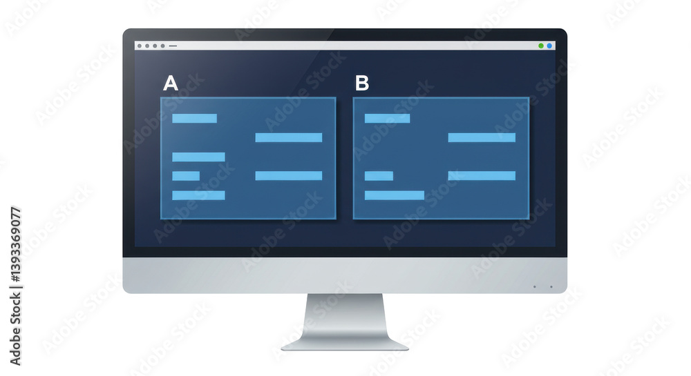 Isolated Computer Monitor Displaying Comparison Data with A and B Sections Isolated Computer Monitor Displaying Comparison Data with A and B Sections