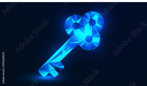 Low Poly Key Design. Security key symbol key design with neon style lighting design.