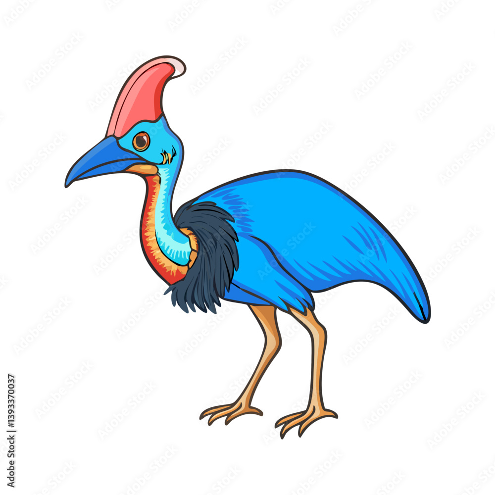 Obraz premium Explore colorful cassowary bird illustration with unique casque and vibrant plumage on transparent background