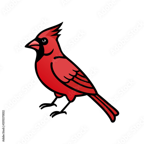 Illustration of a bright red cardinal bird perched isolated on white background on transparent background