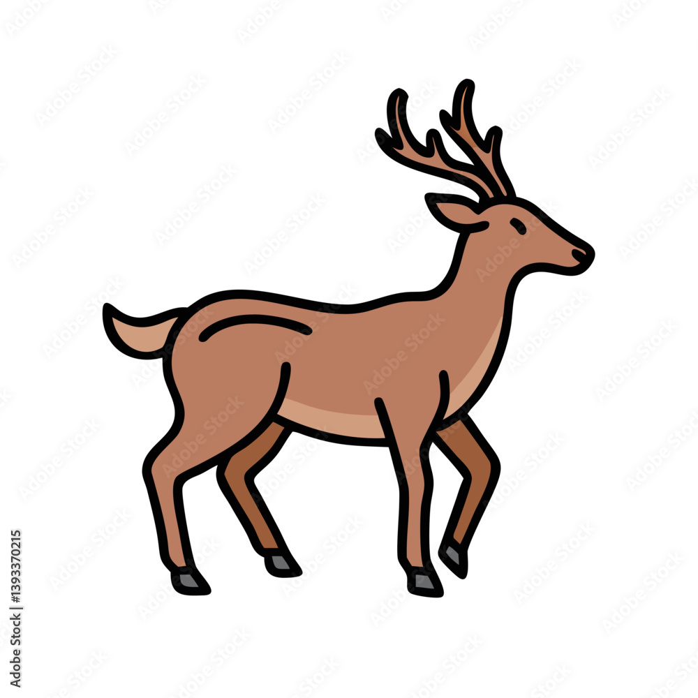 Obraz premium Illustration of a brown deer with antlers walking isolated on white background on transparent background