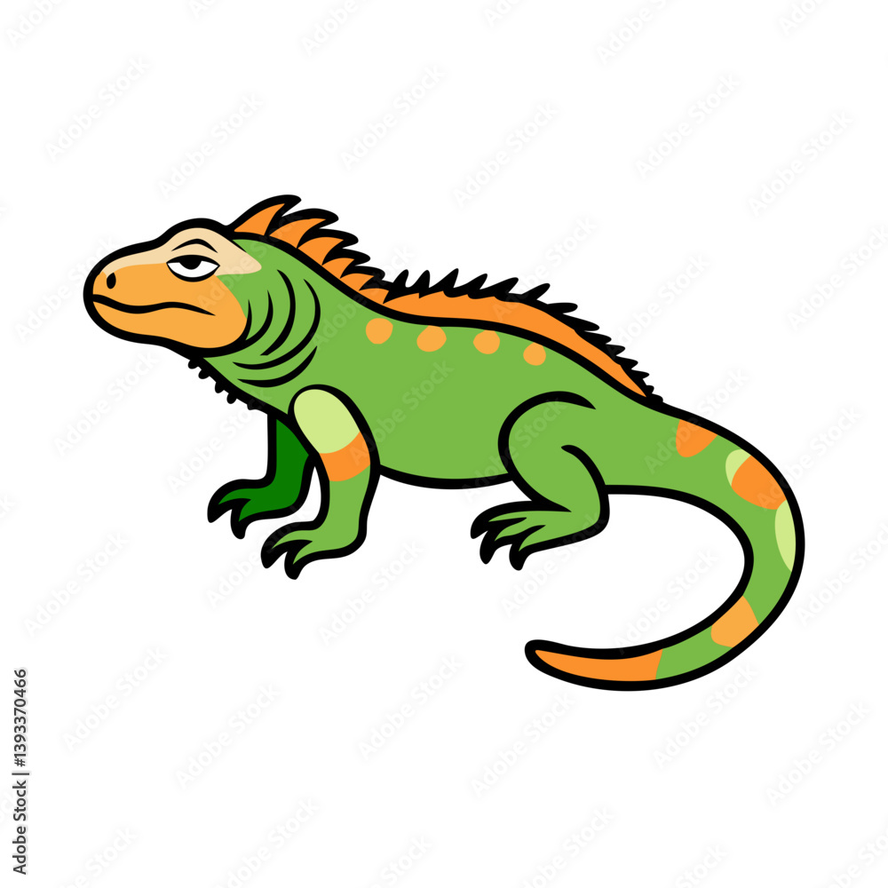 Obraz premium Illustration of a green iguana reptile pet exotic animal cartoon vector drawing on transparent background