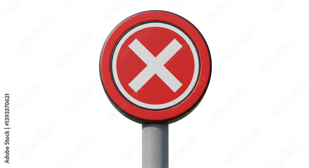 Isolated Red Prohibition Sign with White Cross Isolated Red Prohibition Sign with White Cross