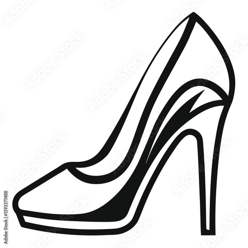 Stiletto Heel Shoe Outline Silhouette | Elegant Fashion Footwear | High Heel Icon Isolated
