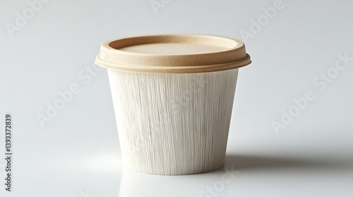 A compostable disposable cup lid made from sugarcane fiber, smooth texture and natural off-white tone, ultra-detailed, isolated on solid white background.