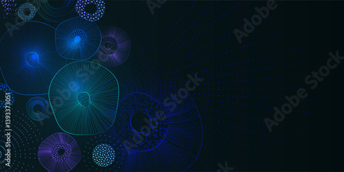 Abstract background of jellyfish-like round shapes in different shades of blue and teal for scientific and technical design, art on the theme of depth, abyss. Vector illustration