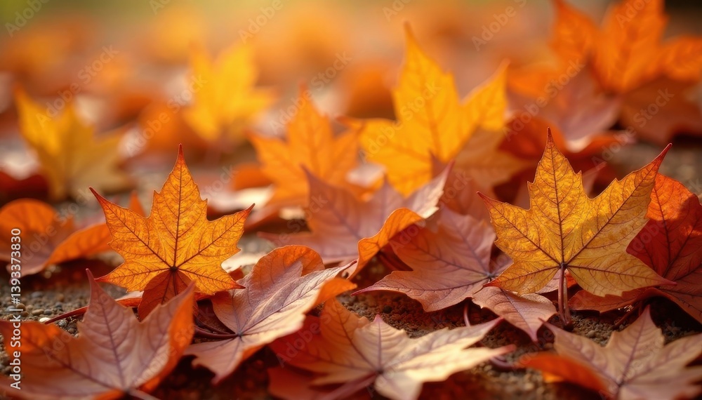 Dried leaves with warm colors in loose scattered, dry leaves, orange, background Dried leaves with warm colors in loose scattered, dry leaves, orange, background
