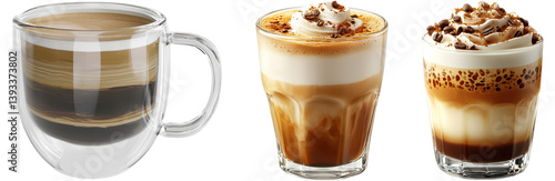 Indulgent and Delicious Layered Coffee Beverages Presented in Elegant Glass Cups