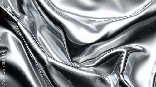 Wrinkled Cloth Silver Chrome Surface with Glossy Reflections