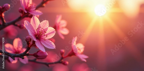 Wallpaper Mural Evening light bathes the pistachio blossoms in a soft pink hue, pink, flowers, sunset Torontodigital.ca