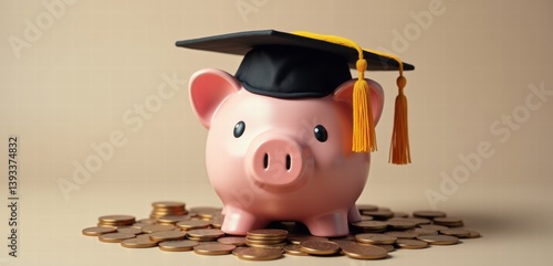 A whimsical piggy bank wearing a graduation cap, symbolizing savings for education and financial planning for students.