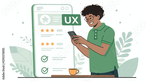 Man Interacting With Mobile Ux Design For Ratings And Reviews Interface