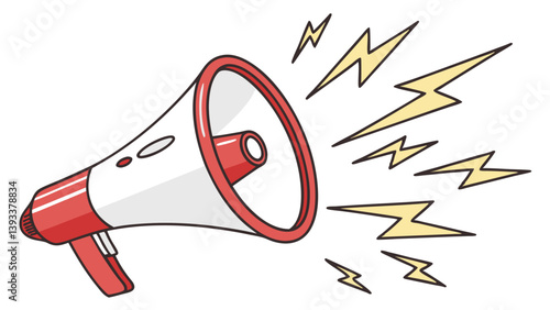 Red And White Megaphone With Lightning Bolts Icon Illustration Cartoon Style