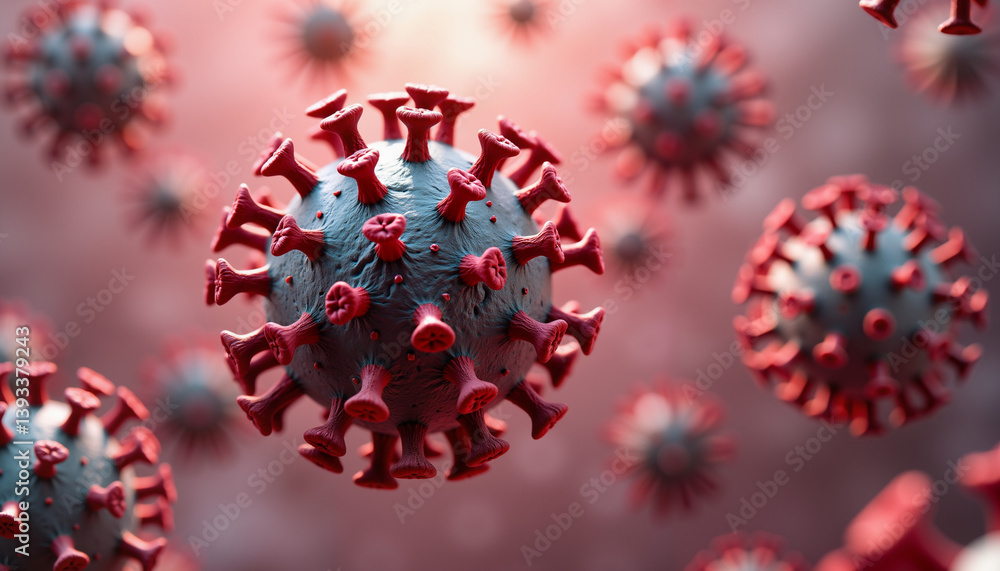 Obraz premium Virus illustration depicting microorganisms in detail on pink background.
