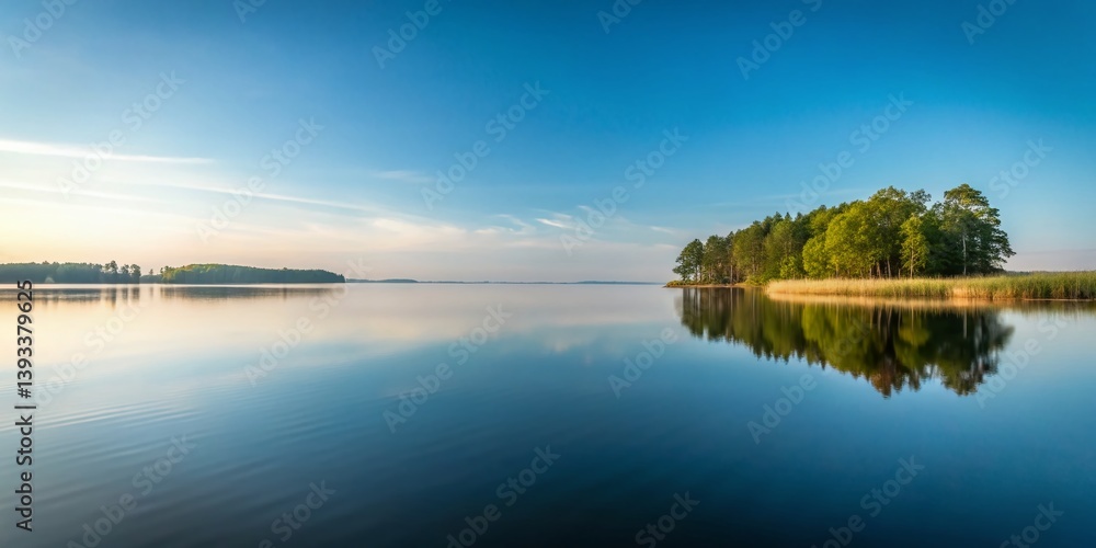 Obraz premium Serene Lakeside Scene in Burtnieks Latvia Calm Waters Reflecting a Minimalist Landscape