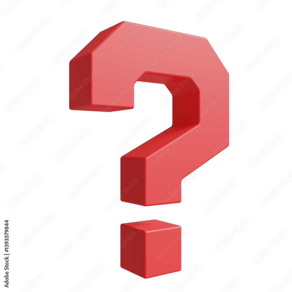 Plastic red blocky squared 3d question mark. 3d render icon illustration isolated on white background Plastic red blocky squared 3d question mark. 3d render icon illustration isolated on white background