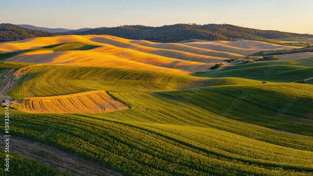 Obraz premium A serene landscape with rolling hills visible from a distance, suitable for use as a background or scenic element