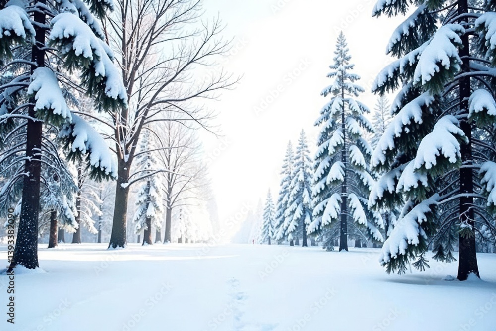 Obraz premium Snowy forest branches isolated on white background, winter, branch, landscape