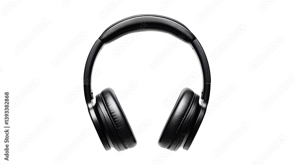 Stylish black headphones isolated on black background, cut out transparent Stylish black headphones isolated on black background, cut out transparent