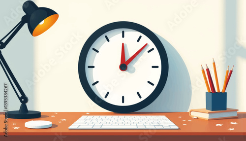 Abstract geometric clock representing time management on desk, productivity