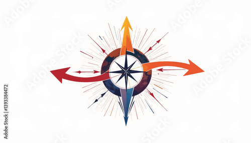 Geometric compass symbolizing direction and growth with arrows, progress