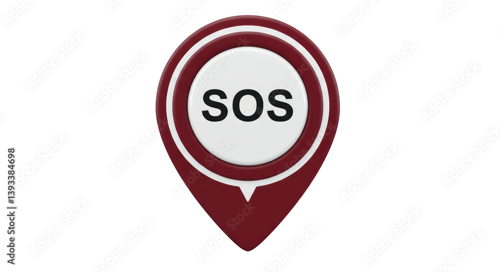 Isolated Location Pin with SOS Text Inside Isolated Location Pin with SOS Text Inside