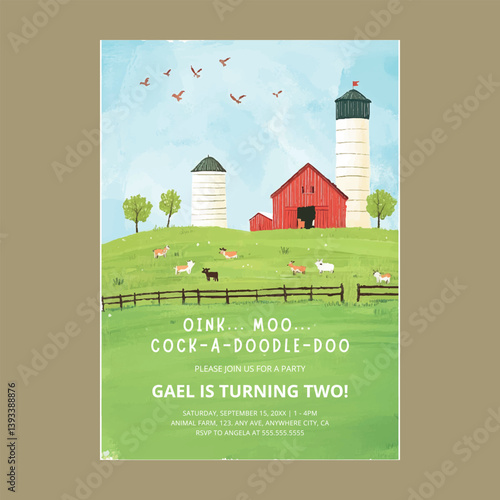 Farm Animals Kids Birthday Invitation
