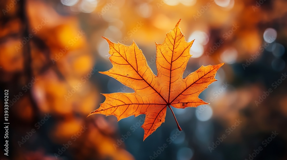 A Single Orange Leaf Floating Against A Blurred Background A Single Orange Leaf Floating Against A Blurred Background